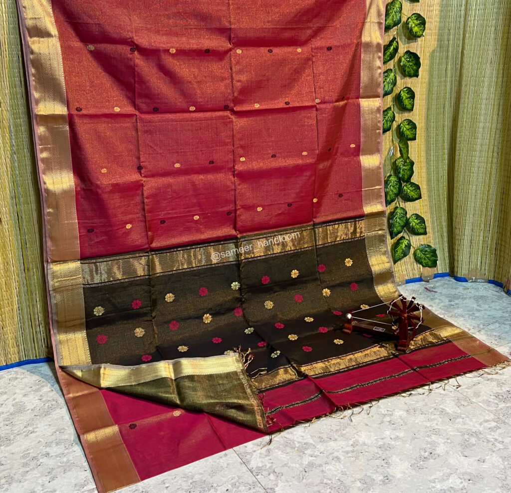 Maheshwari Tissue Buti Saree – Sameer Handloom